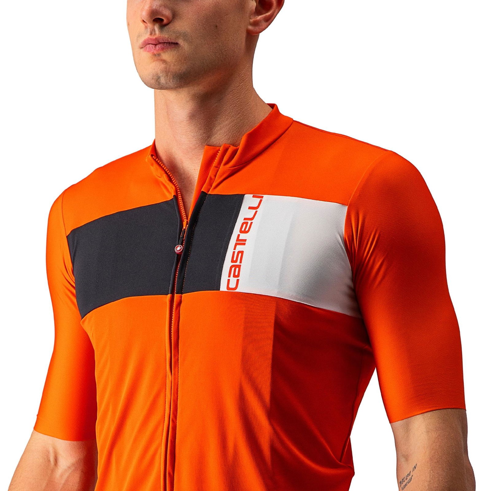 Castelli Prologo 7 Kurzarm-radtrikot, Fiery red / light black / ivory